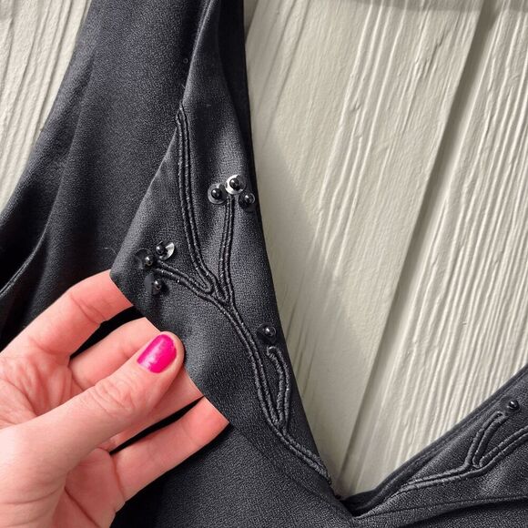 Vintage Dani Max Black Beaded V-Neck Sheath Dress Size 6 Made in USA - Picture 5 of 12